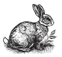 kanin skiss gravyr hand dragen vektor illustration. söt kanin isolerat på vit.