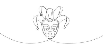 Karneval Maske kontinuierlich Linie Zeichnung. festlich zwei Masken Umriss. kontinuierlich einer Linie Zeichnung von Karneval gras Karneval Maske. vektor