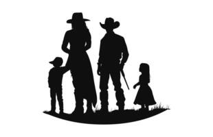 Cowboy Familie Silhouette schwarz Vektor isoliert auf ein Weiß Hintergrund