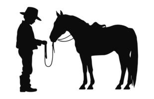 liten cowboy med häst silhuett vektor isolerat på en vit bakgrund
