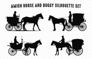 amish häst och buggy silhuett vektor uppsättning, amish häst och transport svart silhuetter