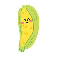 söt hand dragen majs leende. söt rolig vegetabiliska karaktär för ungar. vektor