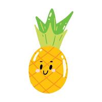 söt hand dragen ananas leende. söt rolig frukt karaktär för ungar. vektor