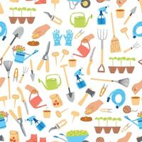 nahtlos Muster mit Hand gezeichnet Gartenarbeit Werkzeug, Landwirtschaft Ausrüstung. Frühling Hintergrund, Gartenbau Konzept. vektor