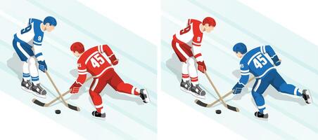 Eis Eishockey Spieler im rot und Weiß Blau Uniform vektor
