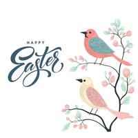 Lycklig påsk ram. trendig påsk design med fåglar i pastell färger och text. affisch, hälsning kort, baner. vektor