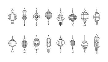 Chinesisch Laterne Symbole Vektor Sammlung. lineart hängend Lampe. traditionell Chinesisch Laterne Symbol.