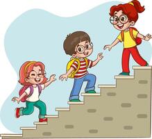 söt barn klättra de trappa av Framgång förbi arbetssätt som en lagarbete partnerskap vektor