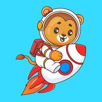 süß Löwe Astronaut Reiten Rakete im Raum Karikatur Vektor Symbol Illustration Tier Wissenschaft isoliert