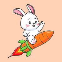 söt kanin ridning wortel raket tecknad serie vektor ikon illustration djur- transport isolerat