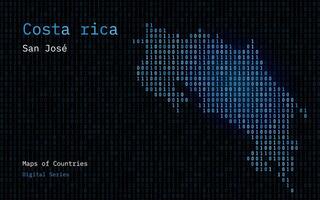 Costa Rica Karte gezeigt im binär Code Muster. Matrix Zahlen, null, eins. Welt Länder Vektor Karten. Digital Serie