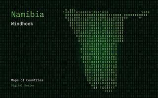 Namibia Karte gezeigt im binär Code Muster. tsmc. Matrix Zahlen, null, eins. Welt Länder Vektor Karten. Digital Serie