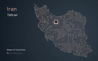 ich rannte Karte mit ein Hauptstadt von Teheran gezeigt im ein Mikrochip Muster mit Prozessor. E-Government. Welt Länder Vektor Karten. Mikrochip Serie