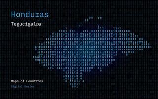 Honduras Karte gezeigt im binär Code Muster. Matrix Zahlen, null, eins. Welt Länder Vektor Karten. Digital Serie