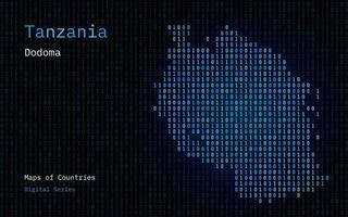Tansania, zanzinar Karte gezeigt im binär Code Muster. Matrix Zahlen, null, eins. Welt Länder Vektor Karten. Digital Serie