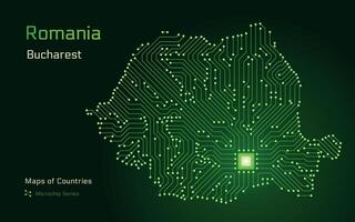 rumänien Karta med en huvudstad av bukarest visad i en mikrochip mönster. e-förvaltning. värld länder vektor Kartor. mikrochip serier
