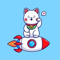 süß Katze Maneki neko auf Rakete Karikatur Vektor Symbol Illustration. Tier Technologie Symbol Konzept isoliert Prämie Vektor. eben Karikatur Stil