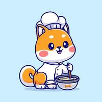 süß Shiba inu Koch Kochen Karikatur Vektor Symbol Illustration. Tier Essen Symbol Konzept isoliert Prämie Vektor. eben Karikatur Stil