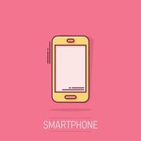 smartphone tom skärm ikon i komisk stil. mobil telefon tecknad serie vektor illustration på isolerat bakgrund. telefon stänk effekt företag begrepp.