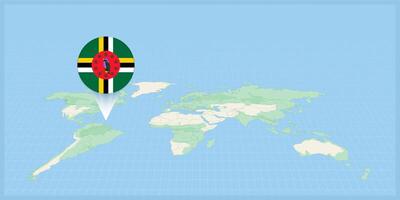 Ort von Dominica auf das Welt Karte, markiert mit Dominica Flagge Stift. vektor