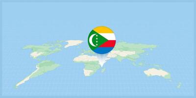 Ort von Komoren auf das Welt Karte, markiert mit Komoren Flagge Stift. vektor