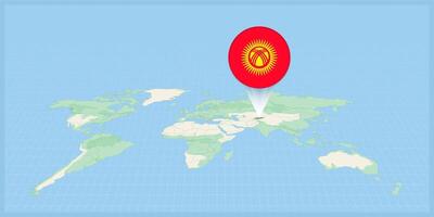 plats av kyrgyzstan på de värld Karta, markant med kyrgyzstan flagga stift. vektor