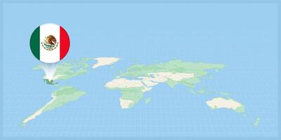 Ort von Mexiko auf das Welt Karte, markiert mit Mexiko Flagge Stift. vektor
