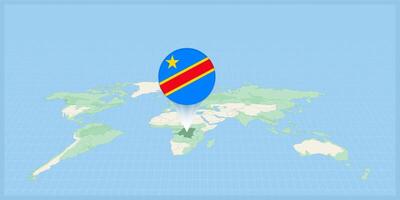 Ort von DR Kongo auf das Welt Karte, markiert mit DR Kongo Flagge Stift. vektor