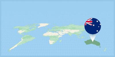Ort von Australien auf das Welt Karte, markiert mit Australien Flagge Stift. vektor