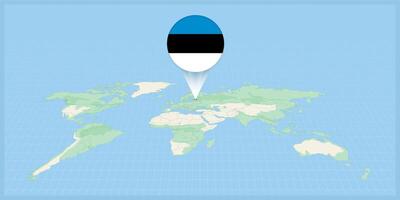 plats av estland på de värld Karta, markant med estland flagga stift. vektor