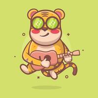 cool Tiger Tier Charakter Maskottchen spielen Gitarre isoliert Karikatur vektor