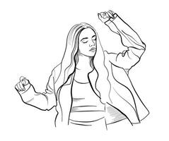 Hand Zeichnung von ein Mädchen mit lange Haar Tanzen Vektor