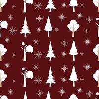 nahtlos Muster mit Winter Bäume und Weihnachten Bäume Muster, mit Schnee auf es und einstellen von Winter Bäume auf braun Hintergrund vektor