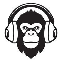 ai generiert wild Affe tragen Kopfhörer ikonisch Logo Vektor Illustration