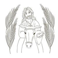 handflatan söndag illustration - Jesus som förs in i jerusalem med en åsna och handflatan löv. vektor