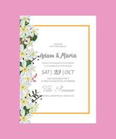 bröllop inbjudan kort med rosa blomma vektorer