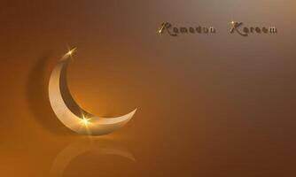 Ramadan kareem Banner, 3d Gold Halbmond Mond, Urlaub Gruß traditionell islamisch. Arabisch Design zum Produkt Vitrine, Präsentation, Kosmetik, Base, Ramadan Verkauf, Kopieren Raum auf Beige Hintergrund vektor