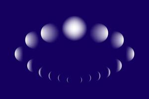 Bewegungen von das Mond Phasen Kreis, Kalender Astronomie Vektor Diagramm, Mond- Rad isoliert auf Blau Hintergrund