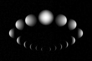 Mond Phasen Kreis, Kalender Astronomie Vektor Diagramm, Mond- Rad isoliert auf sternenklar schwarz Galaxis Hintergrund