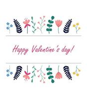 süß romantisch Karte mit Wildblumen zum Valentinstag Tag im minimalistisch Stil auf Weiß Hintergrund. Vektor. vektor