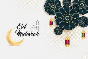 eid mubarak med mandala lykta halvton för de eid al fitr mubarak firande muslim gemenskap vektor