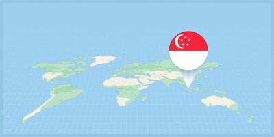 Ort von Singapur auf das Welt Karte, markiert mit Singapur Flagge Stift. vektor
