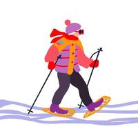 ein Alten Mann auf ein Ski Reise. Winter Ferien und Reise. Minimalismus. Vektor