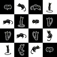 sömlös mönster av klistermärken av svart och vit katter på en schack styrelse. vektor