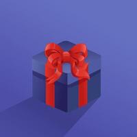 närvarande låda i blå med röd band, vektor realistisk illustration av en gåva låda excellent för dekoration, design element, mönster, födelsedag inbjudan, rabatt erbjudande, eller gåva.