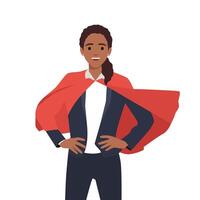 super företag kvinna kontor chef i superhjälte kostym, företag kvinna händer på höft. vektor