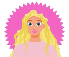 söt docka med blond hår i en rosa blus. vektor illustration