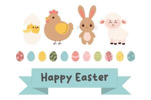 Ostern Frühling einstellen mit süß Eier, Vögel, Hase und Lamm. Vektor Illustration