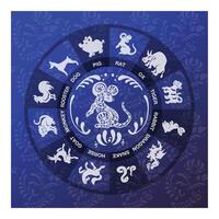 Karte mit Maus, Ratte mit Blau Blumen im Ethno-Boho Stil und Vektor Illustration eps 10