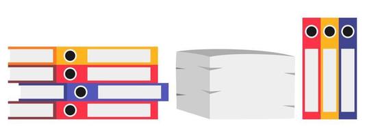 hög med pappersdokument och mappar pappersarbete i kontor platt tecknad stil vektorillustration isolerade vektor